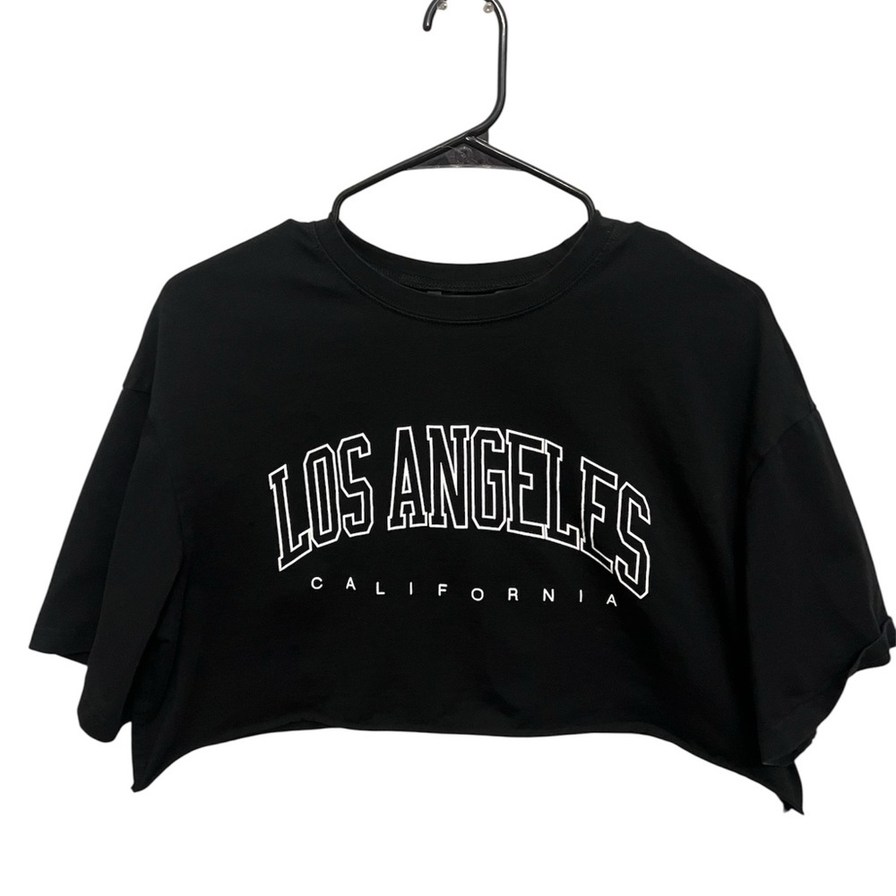 SHEIN Los Angeles‎ California Black Cropped Tee Shirt
